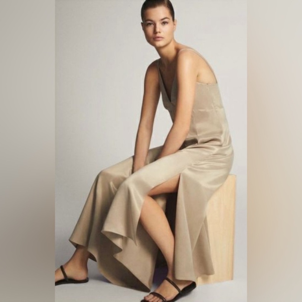NWT Massimo Dutti Cupro Camisole
Maxi Dress Slit Beige Tan - Picture 2 of 6